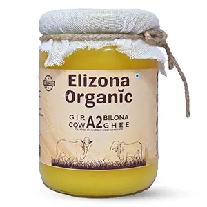 Elizona Organic Pure Ghee A2 Gir Cow Ghee 500ML Made Using Vedic Bilona Method | Grass-Fed & Healthy | A2 Cow Ghee Desi | Glass Bottle Packaging I Lab Tested