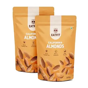 Eatfit Premium California Almonds 1KG | High in Protein, Fiber, Omega-3 | Gluten-Free, Non-GMO | Heart-Healthy Snack in Resealable Pouch | Perfect for Active Lifestyle (1 KG (500g Pack of 2))