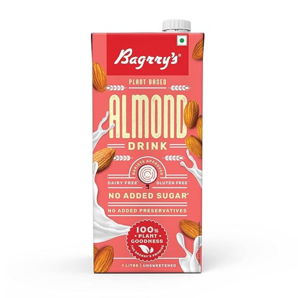 Bagrrys Plant Based Almond Drink, Unsweetened 1l | Plant Based | Gluten Free| Lactose Free | Dairy free | No Added Sugar| Plant based milk | No Preservatives