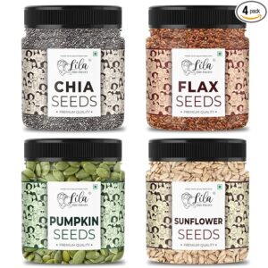 LILA DRY FRUITS 4 Superseed Combo (Chia, Pumpkin, Sunflower & Flax) 250gms each (1kg total) Jar Pack |Immunity combo for Weight Loss | Mix Seeds for Eating | Diet Snacks | Superfood
