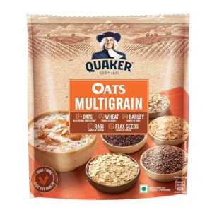 Quaker Oats Multigrain 600g, Rolled Oats, with Ragi, Barley, Flax seeds, and Wheat, Source of Energy, Calcium, Protein & Fibre, Dalia