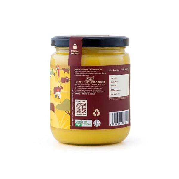Two Brothers Organic Farms A2 Ghee (500 ml) |Free-grazed, Grass-fed Desi Gir Cows | Traditional Bilona Method | Pure, Natural and Healthy Ghee | Farm-Made A2 Cow Ghee with Probiotics for Gut Health - Image 2