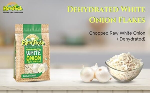 Jain Farm Fresh Dehydrated White Onion -Large Flakes 200g (Pack of 4) 200 g = 1.2 kg of Fresh Raw Onion No Added Preservatives | No Added Color |100% Natural (White Onion) - Image 3