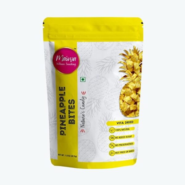 Maivya's Natural Dried Pineapple Bites, Vegan, Gluten-Free, No Added Sugar, No Preservatives, Healthy Fruit Snacks For kids and adults