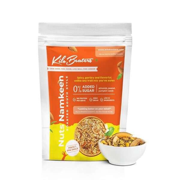 KILOBEATERS Zero Sugar Roasted South Indian Style Nuts Namkeen Healthy Mixture Snacks for Diet, Zero Preservative - 400 g