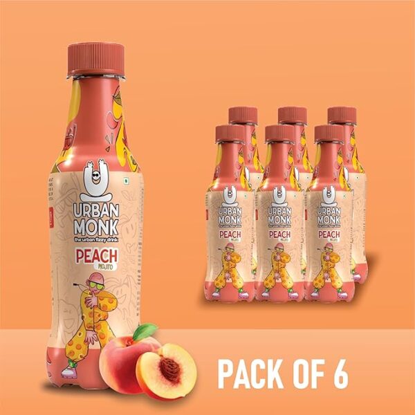 URBAN MONK Peach Mojito Pack of 6 (250ml Each) | Ready to Drink | No Artificial Sweetener & Flavours | Real Lemon Juice | Vitamin C | Carbonated & Non-alcoholic Drink for Any Occasion - Image 2