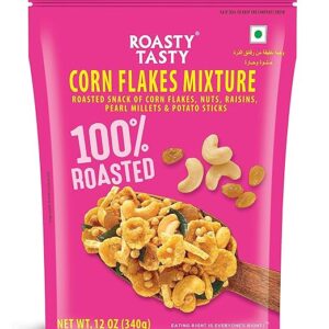 Roasty Tasty Cornflakes Mixture Roasted Namkeen 340g | Palm Oil Free Snack | Replacement of Fried Namkeen & Bhujiya | Ideal Millet Namkeen | Low Calorie Snacks - Roasted Namkeen - No Cholesterol, No Transfat Diet Mixture Millet Snacks Items | Roasted Chivda Cornflakes