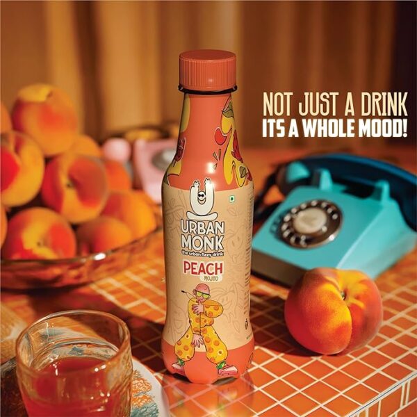 URBAN MONK Peach Mojito Pack of 6 (250ml Each) | Ready to Drink | No Artificial Sweetener & Flavours | Real Lemon Juice | Vitamin C | Carbonated & Non-alcoholic Drink for Any Occasion - Image 3