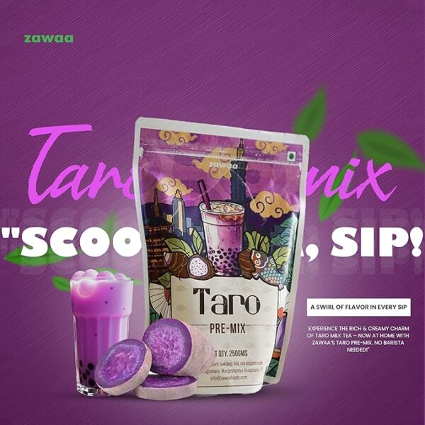 ZAWAA Foods Taro Powder 250g | Gluten Free | Bubble Tea Popping bursting Boba Pearls | Vegan | Perfect for Ice-cream, Bubble boba tea, smoothies, falooda, puddings, cakes, Froyo, Milkshake, Coffee- Hot & Cold Milk - Image 2